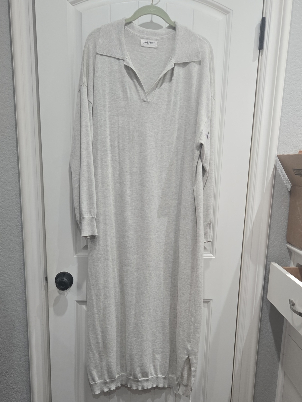 Carly Jean Los Angeles Light Gray Long Sleeve Knit Sleep Dress